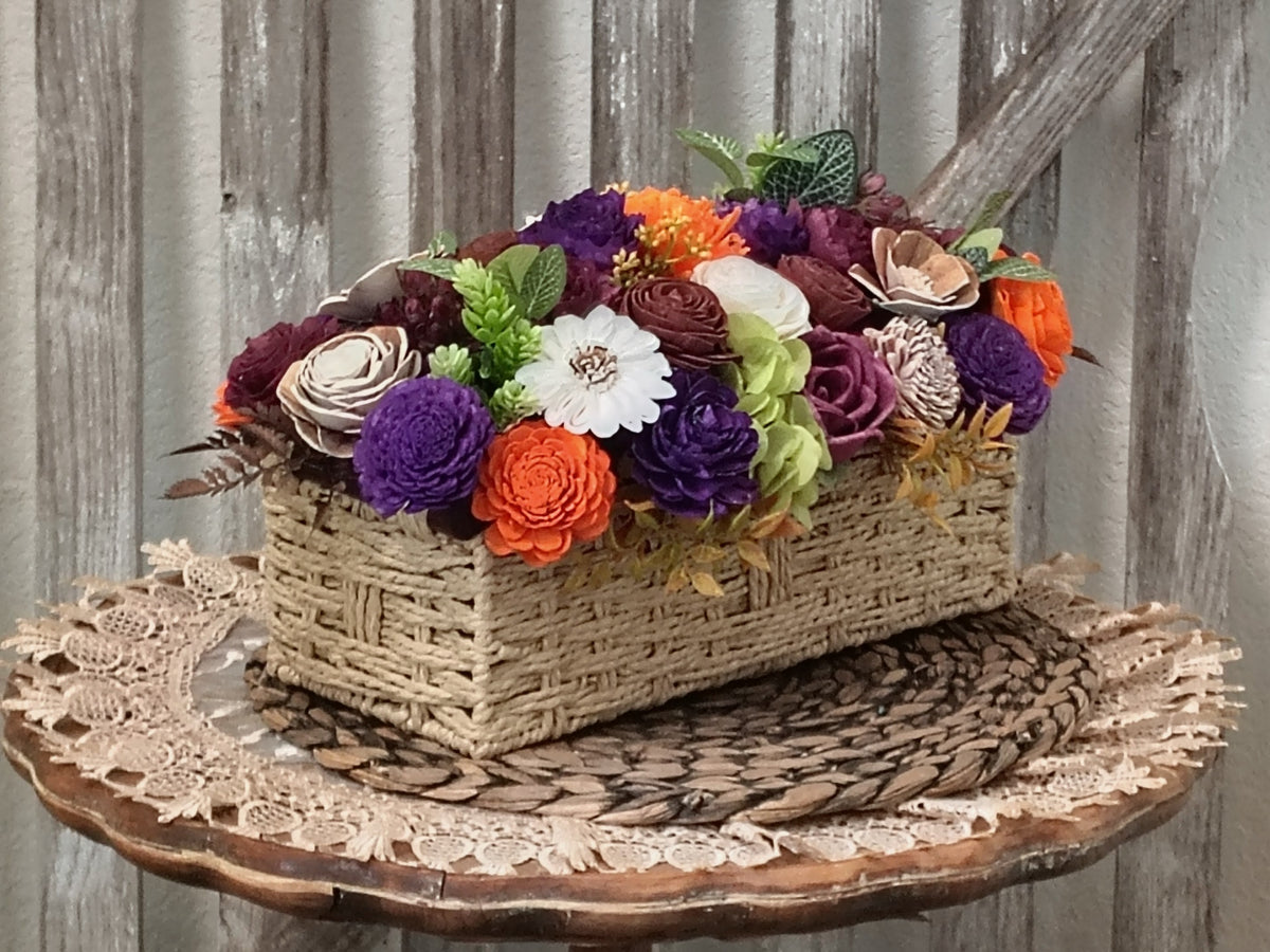 Fall Sola Wood Flower Centerpiece in Woven Basket